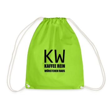 Witziges Design "Kaffee rein .. Würstchen raus" - Turnbeutel - Neongrün - Vorne