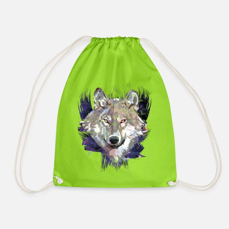 Wolf | Tier | Grauer Wolf - Turnbeutel - Neongrün