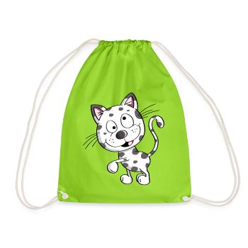Knuffige Katze - Katzen - Kater - Stubentiger - Turnbeutel - Neongrün - Vorne