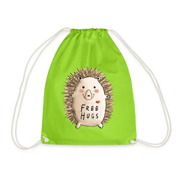 Free Hugs Igel I Kinder Comic Geschenk Herbst - Turnbeutel - Neongrün - Vorne