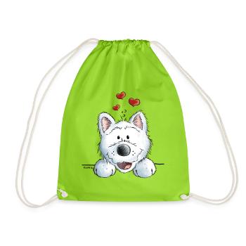 Verliebter Westie - Hund - Herz - Tier - Dog - Turnbeutel - Neongrün - Vorne