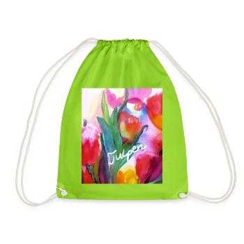 EG Blumen I Tulpen I Aquarell I Gerecke I flowers - Turnbeutel - Neongrün - Vorne
