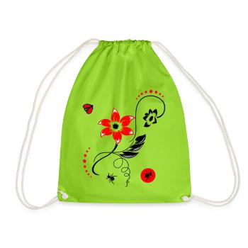 Sommerblume mit Marienkäfer und Ameisen - Turnbeutel - Neongrün - Vorne