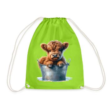 Highland Calf Cuteness - Baby Hochlandrind - Turnbeutel - Neongrün - Vorne