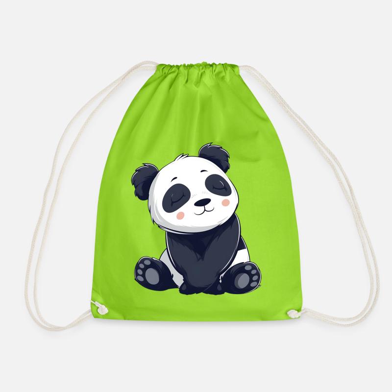 Cute Panda Cartoon Illustration - Drawstring Bag - neon green