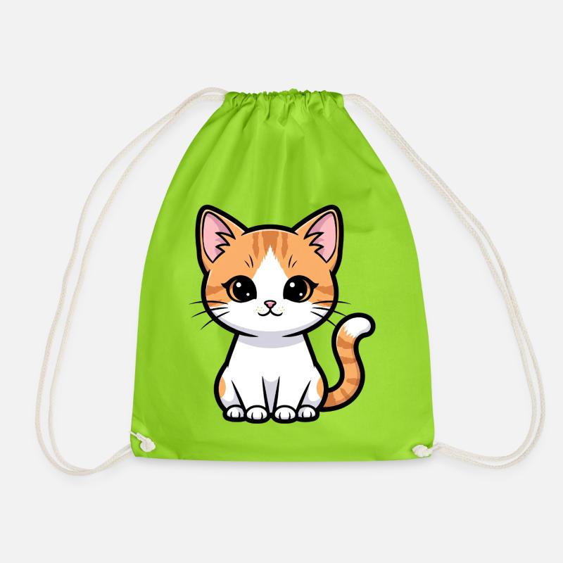 Calico Kitten Charm - Drawstring Bag - neon green