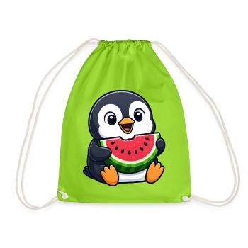 Lustiger Pinguin mit Melone Sommerfrucht Cartoon - Turnbeutel - Neongrün - Vorne
