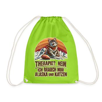 Alaska Und Katzen Therapie Retro Spruch - Turnbeutel - Neongrün - Vorne