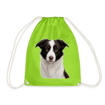Border Collie Porträt: Treuer Blick - Turnbeutel - Neongrün - Vorne