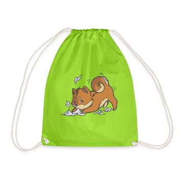 Shiba Welpe 01 rot - Turnbeutel - Neongrün - Vorne