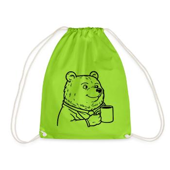Ours avec tasse à café - Ours avec tasse de café - Sac de sport léger - vert néon - Devant