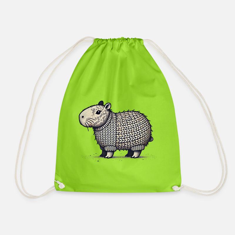 Strick Wasserschwein Capybara - Turnbeutel - Neongrün