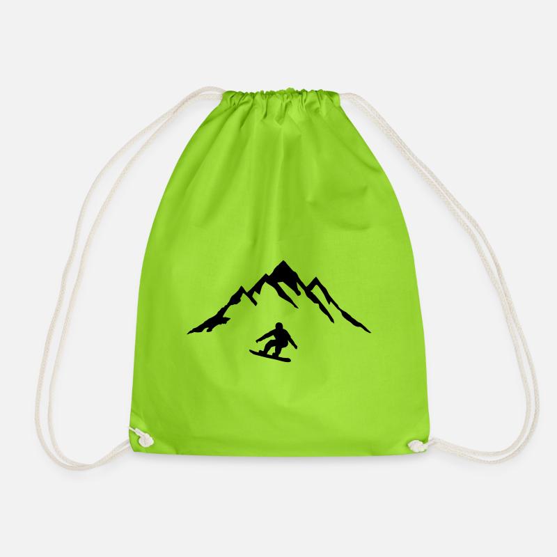 Snowboard and Mountain, Snowboarding - Drawstring Bag - neon green