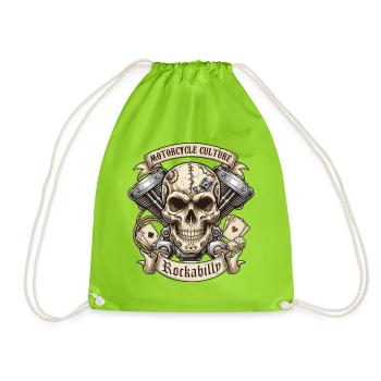 Rockabilly Totenkopf Moto Kultur - Turnbeutel - Neongrün - Vorne