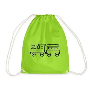 Wooden toy train - Drawstring Bag - neon green - Front