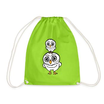 2 Owls Dad Mom Child Baby Family Mother Father - Drawstring Bag - neon green - Front
