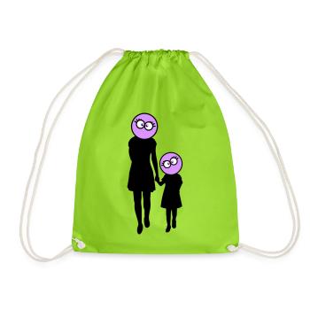 Familie Silhouette Liebe Kinder Eltern Mama Papa - Turnbeutel - Neongrün - Vorne