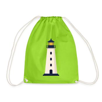 Lighthouse Line Icon Coastal Beacon Vector Symbol  - Drawstring Bag - neon green - Front