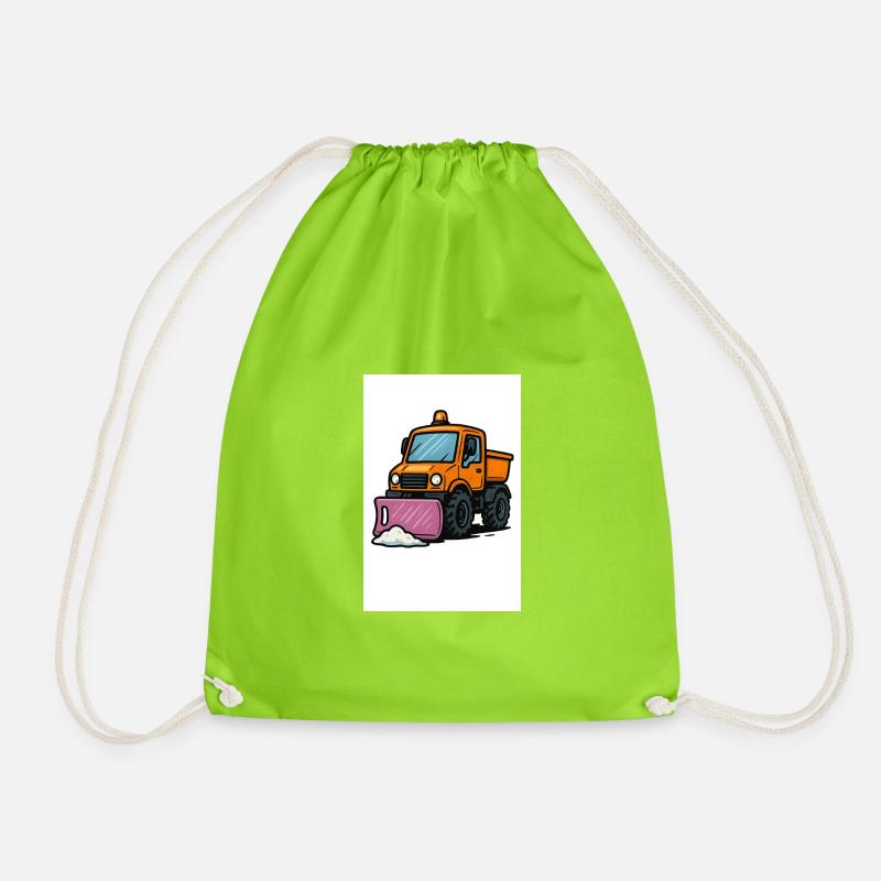 Small snow plough on construction site motif - Drawstring Bag - neon green