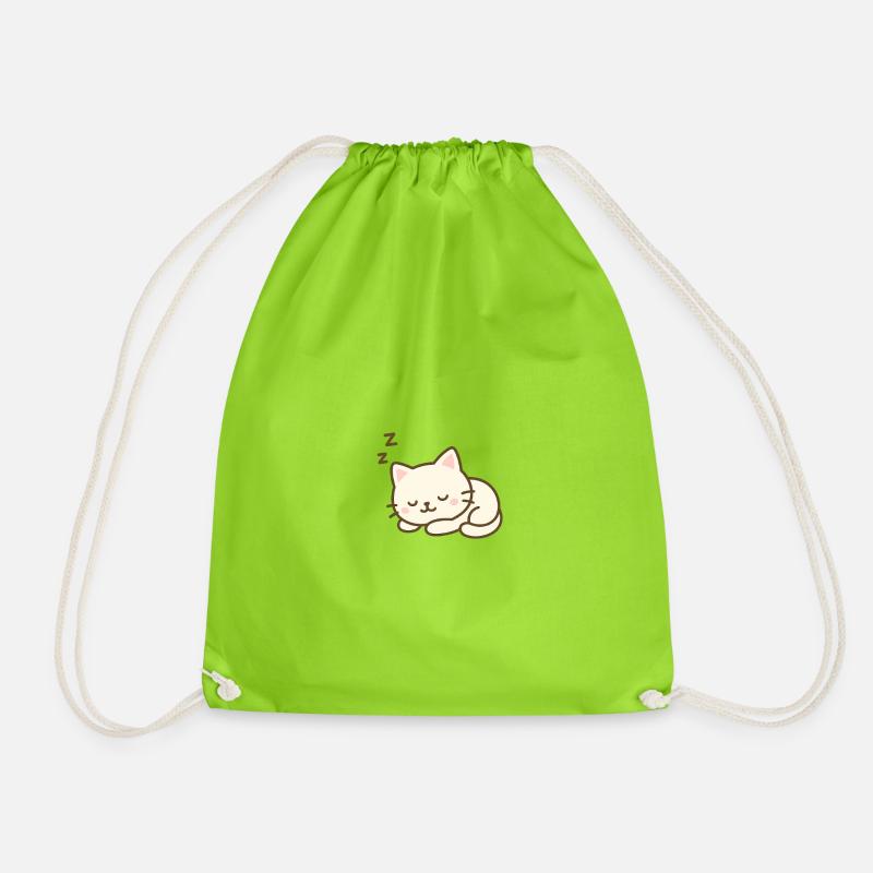 Sleepy Cat  - Drawstring Bag - neon green