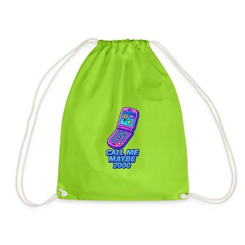 Retro Flip Phone with Heart and Star - Drawstring Bag - neon green - Front