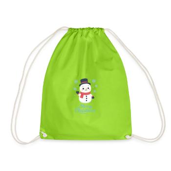 Snowman with Scarf – Merry Christmas - Drawstring Bag - neon green - Front