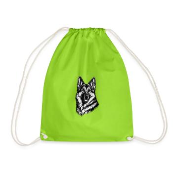 Shepherd Dog Illustration – Art Drawing Dog - Drawstring Bag - neon green - Front