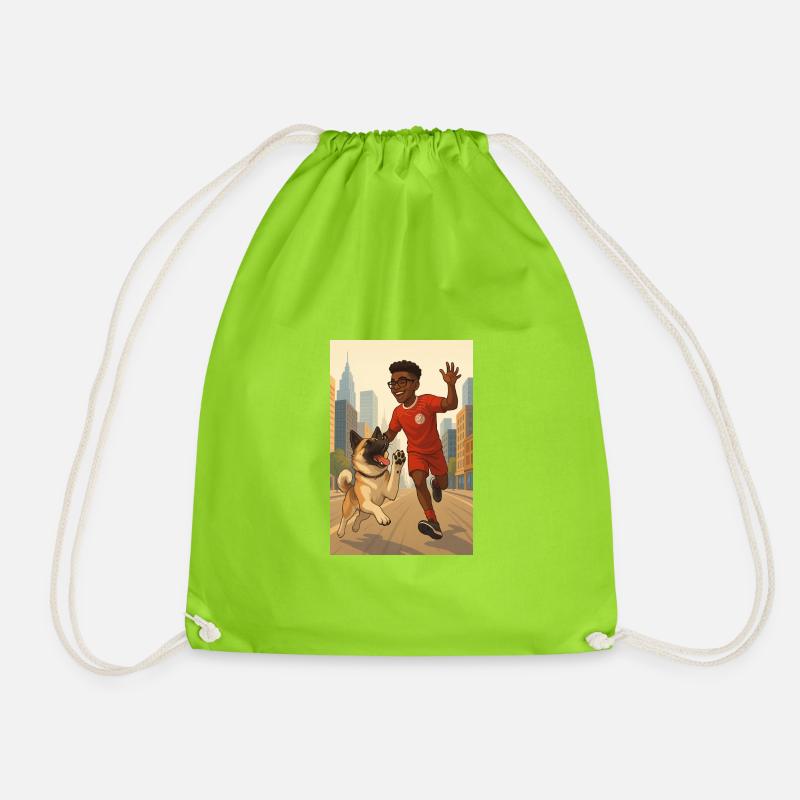City run with dog buddy - Drawstring Bag - neon green