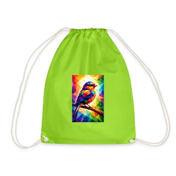 Colorful bird in geometric mosaic - Drawstring Bag - neon green - Front