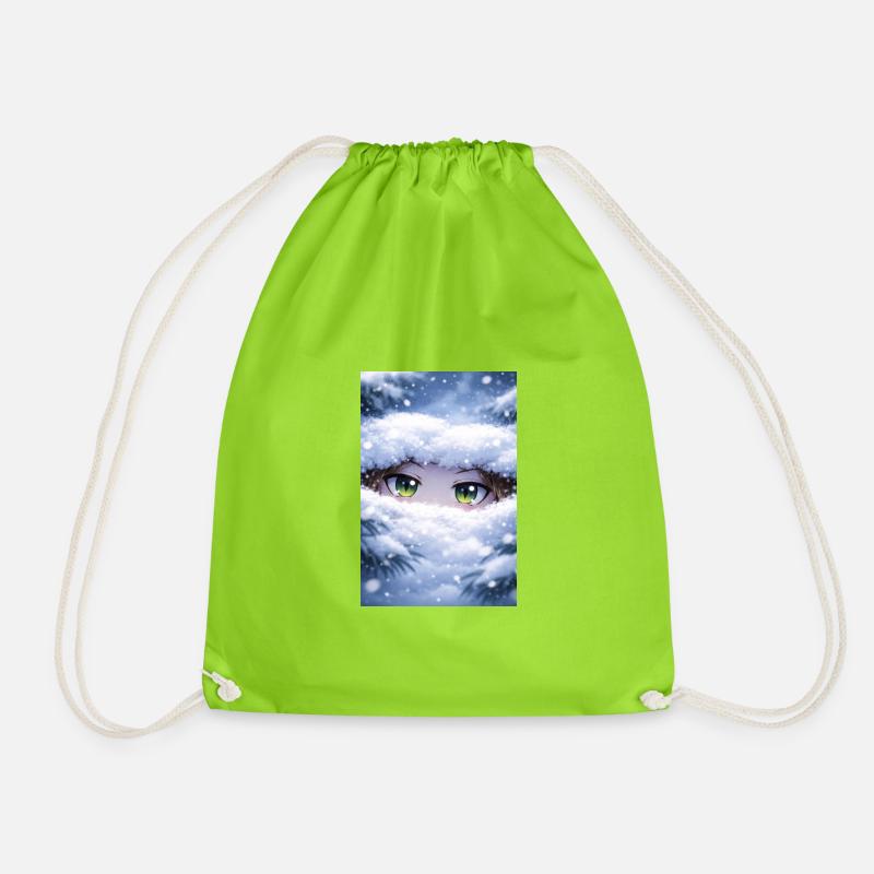 Anime eyes in the snow flurry - Drawstring Bag - neon green