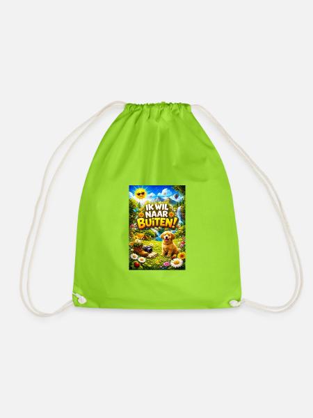 Outdoor adventure with Pup - Drawstring Bag - neon green