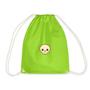 Kawaii Skull Beige Smile - Drawstring Bag - neon green - Front
