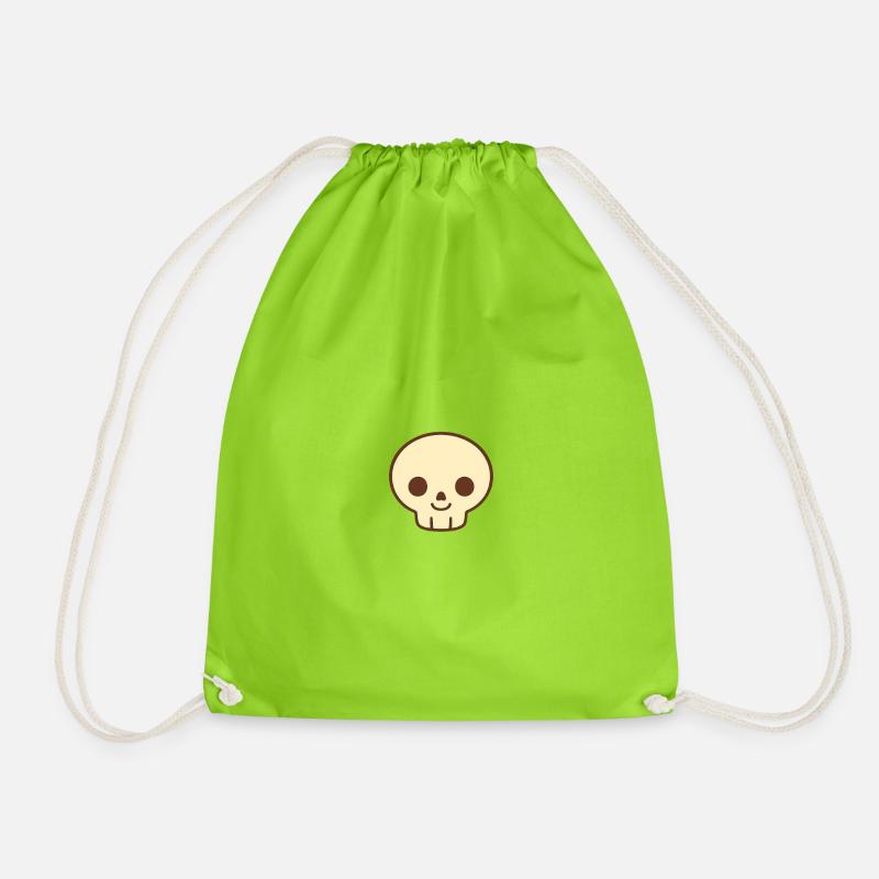 Kawaii Skull Beige Smile - Drawstring Bag - neon green