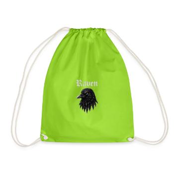 Raven Gothic Head Illustration Gift Idea Style - Drawstring Bag - neon green - Front
