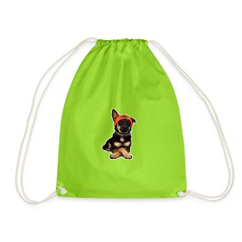 Hund mit Orange Stirnband – treuer Begleiter - Turnbeutel - Neongrün - Vorne