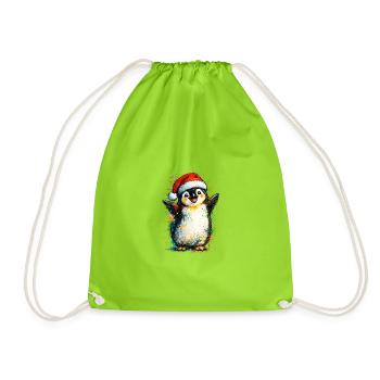 fröhlicher Weihnachtspinguin - Turnbeutel - Neongrün - Vorne