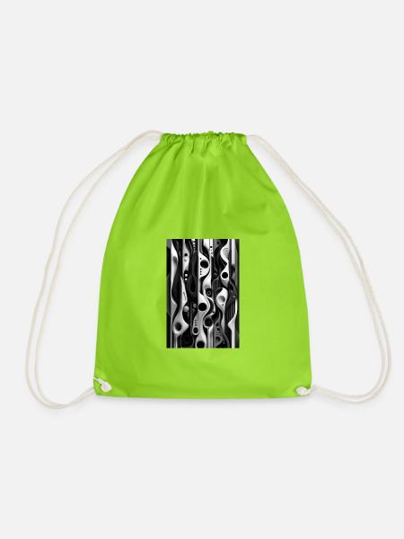 Abstract Mechanics Black and White - Drawstring Bag - neon green