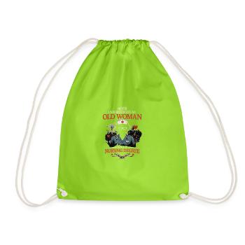 Never Underestimate an Old Woman Nurse Degree - Drawstring Bag - neon green - Front