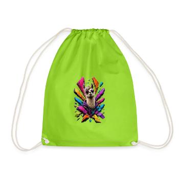 Llama Neon Sliver Style - Drawstring Bag - neon green - Front