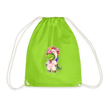 Cute crocodile in unicorn costume - Drawstring Bag - neon green - Front