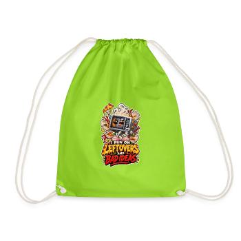 I Run On Leftovers And Bad Ideas Comic Microwave - Drawstring Bag - neon green - Front