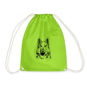 WHITE SWISS SHEPHERD Wilsign's dog motif - Drawstring Bag - neon green - Front