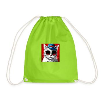 Classy Cat With Shades And A Top Hat - Drawstring Bag - neon green - Front