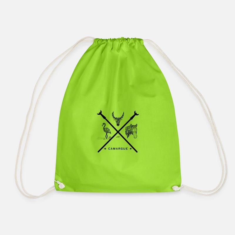 Black Camargue emblem - Drawstring Bag - neon green