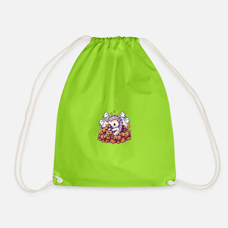 Süßes Schwein Halloween Deko mit Kürbissen - Turnbeutel - Neongrün