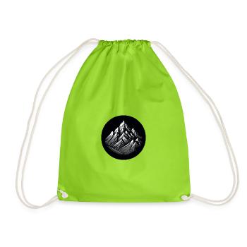 Mountains, landscape, black, white, photorealistic - Drawstring Bag - neon green - Front