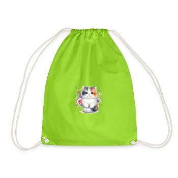 Cute Cat - Drawstring Bag - neon green - Front