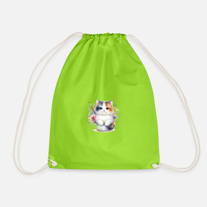 Süße Katze - Turnbeutel - Neongrün