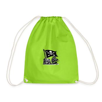 Pirate Adventure with Skull and Ship - Drawstring Bag - neon green - Front