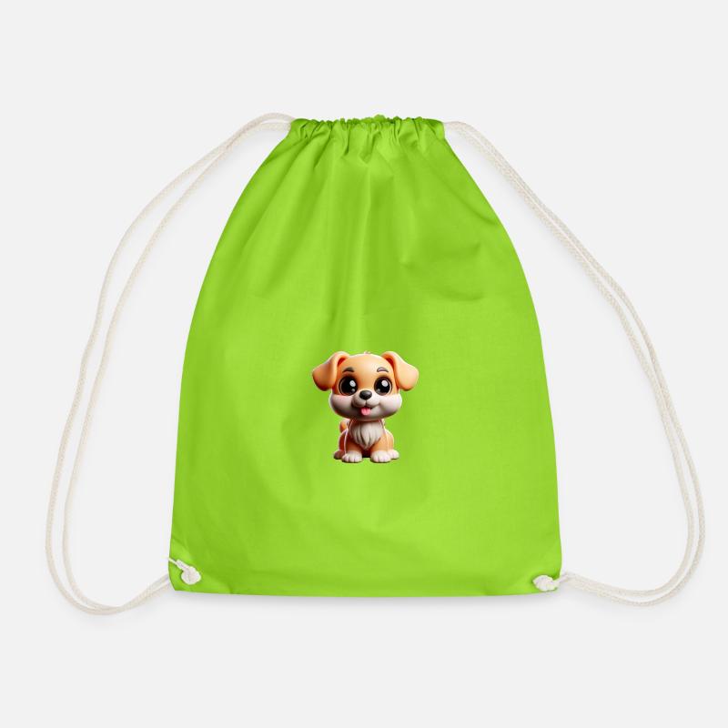 Cute Cartoon Style Puppy - Drawstring Bag - neon green